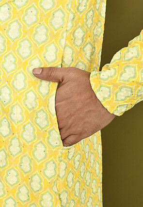 Digital Printed Lycra (Elastane) Kurta Set in Yellow