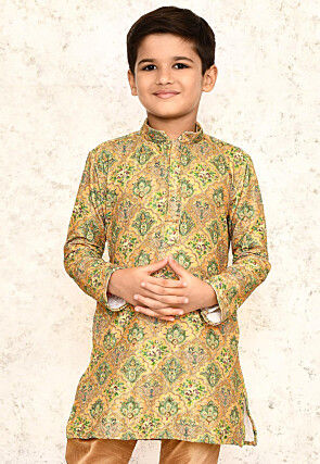 Digital Printed Lycra Kurta in Mustard