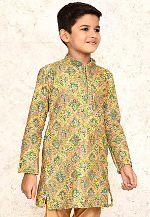 Digital Printed Lycra Kurta in Mustard