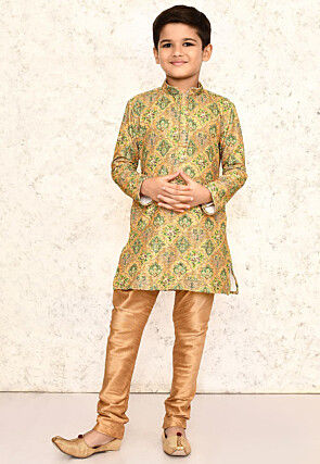 Digital Printed Lycra Kurta in Mustard