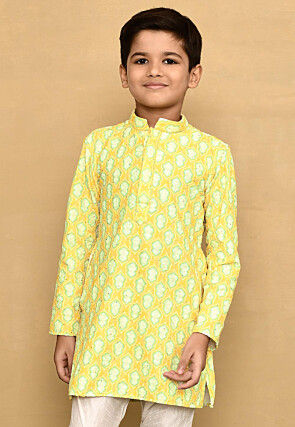 Digital Printed Lycra Kurta in Yellow