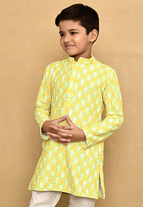 Digital Printed Lycra Kurta in Yellow