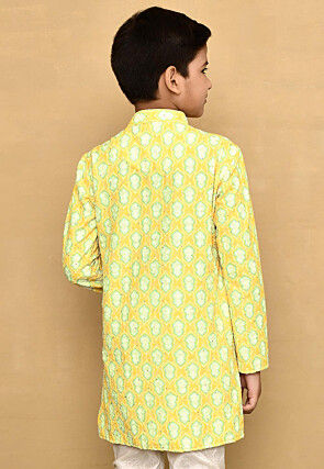 Digital Printed Lycra Kurta in Yellow