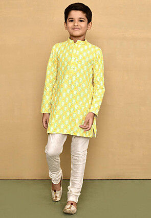 Digital Printed Lycra Kurta in Yellow