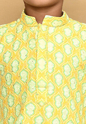Digital Printed Lycra Kurta in Yellow
