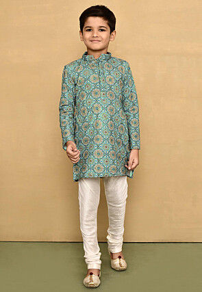Digital Printed Lycra Kurta Set in Blue
