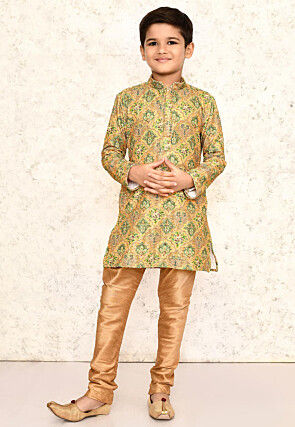 Digital Printed Lycra Kurta Set in Mustard