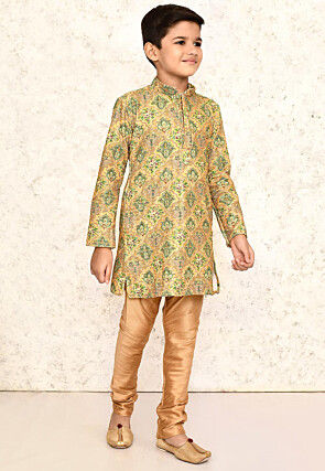 Digital Printed Lycra Kurta Set in Mustard