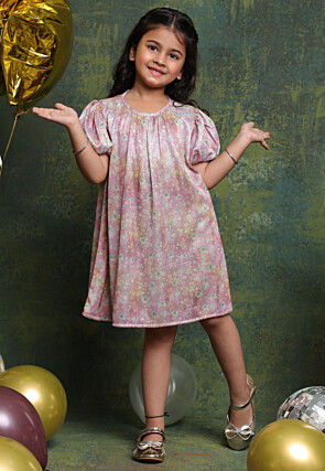 Digital Printed Lycra Shimmer Dress in Light Purple