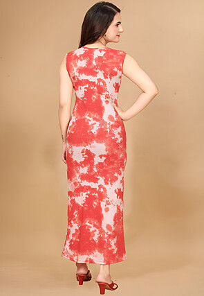 Digital Printed Lycra(Elastane) Maxi Dress in Orange