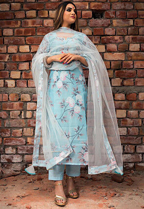 Digital Printed Modal Chanderi Pakistani Suit in Blue