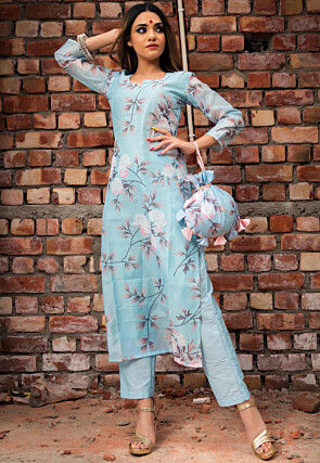 Digital Printed Modal Chanderi Pakistani Suit in Blue