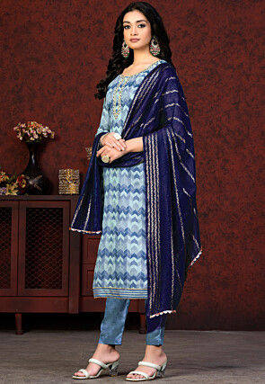 Digital Printed Modal Cotton Pakistani Suit in Blue
