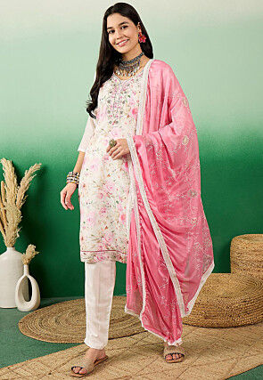 Digital Printed Modal Cotton Pakistani Suit in Off White