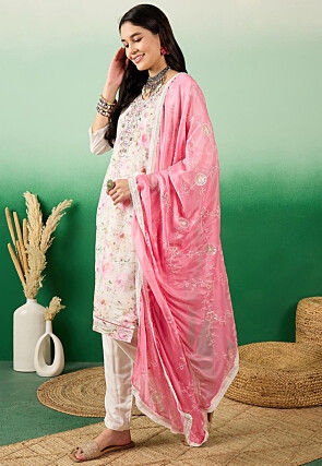 Digital Printed Modal Cotton Pakistani Suit in Off White