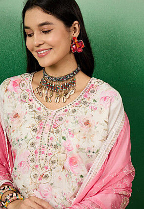 Digital Printed Modal Cotton Pakistani Suit in Off White