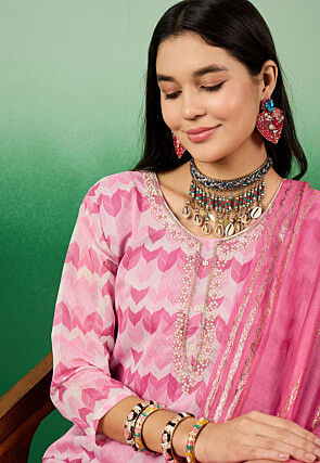 Digital Printed Modal Cotton Pakistani Suit in Pink