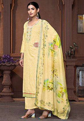 Digital Printed Modal Cotton Pakistani Suit in Yellow