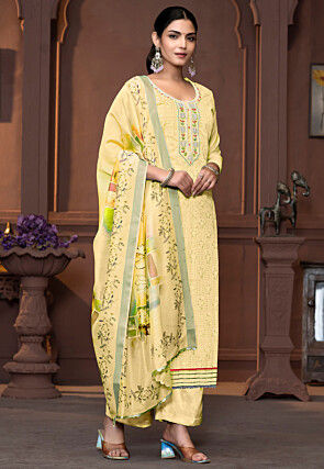 Digital Printed Modal Cotton Pakistani Suit in Yellow