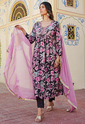 Digital Printed Modal Muslin Pakistani Suit in Black