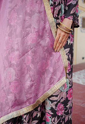 Digital Printed Modal Muslin Pakistani Suit in Black