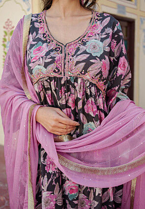 Digital Printed Modal Muslin Pakistani Suit in Black