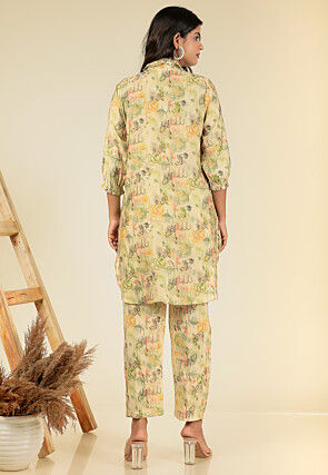 Digital Printed Modal Satin Co Ord Set in Light Green and Multicolor