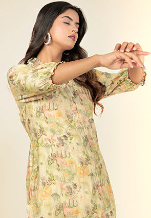 Digital Printed Modal Satin Co Ord Set in Light Green and Multicolor