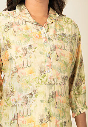 Digital Printed Modal Satin Co Ord Set in Light Green and Multicolor