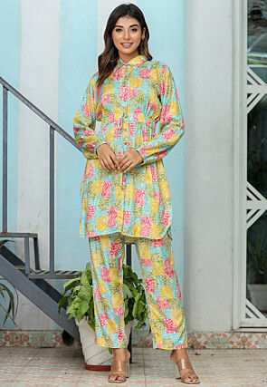 Digital Printed Modal Satin Co Ord Set in Multicolor