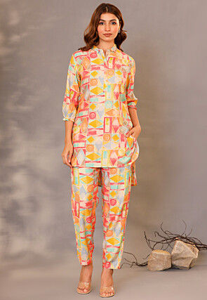Digital Printed Modal Satin Co Ord Set in Multicolor