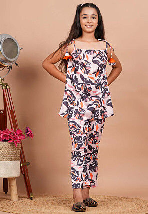 Digital Printed Modal Satin Co-Ord Set in White and Multicolor