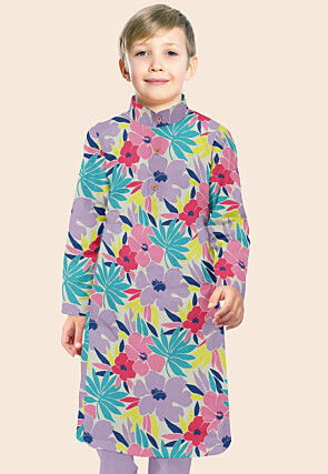 Digital Printed Modal Satin Kurta in Multicolor