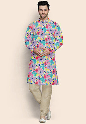 Digital Printed Modal Satin Kurta Set in Multicolor