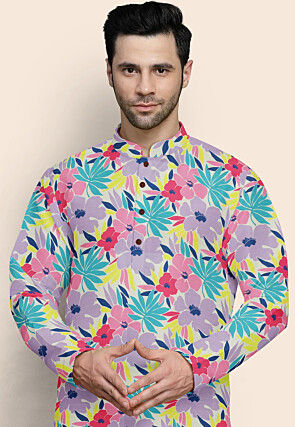 Digital Printed Modal Satin Kurta Set in Multicolor