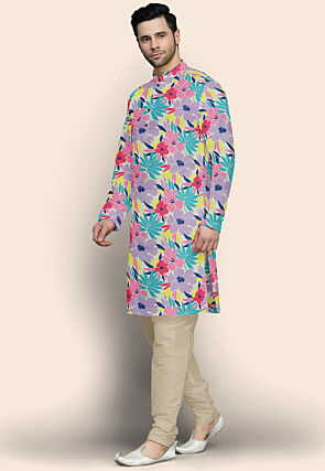 Digital Printed Modal Satin Kurta Set in Multicolor