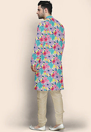 Digital Printed Modal Satin Kurta Set in Multicolor