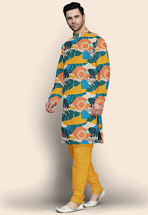 Digital Printed Modal Satin Kurta Set in Multicolor