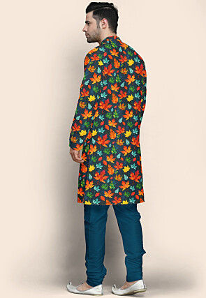 Digital Printed Modal Satin Kurta Set in Navy Blue