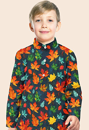 Digital Printed Modal Satin Kurta Set in Navy Blue