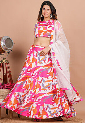 Digital Printed Modal Satin Lehenga in Multicolor