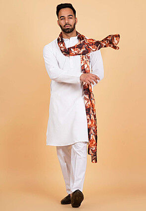 Digital Printed Modal Satin Men Dupatta in Brown