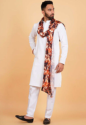 Digital Printed Modal Satin Men Dupatta in Brown
