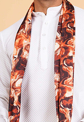 Digital Printed Modal Satin Men Dupatta in Brown