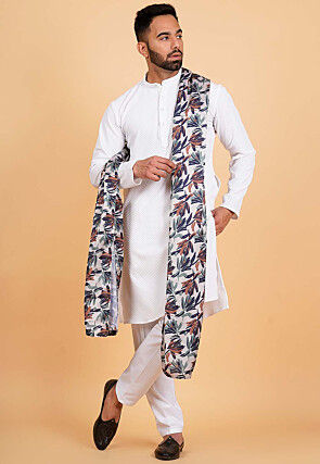Digital Printed Modal Satin Men Dupatta in Multicolor and Off White