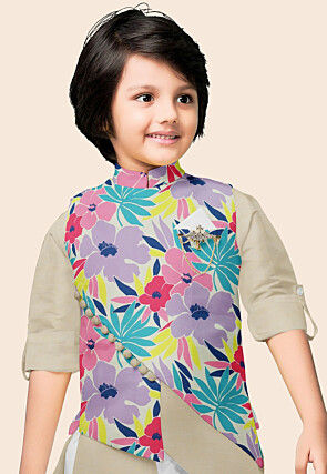 Digital Printed Modal Satin Nehru Jacket in Multicolor