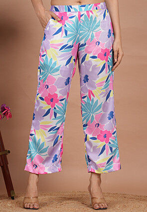 Digital Printed Modal Satin Palazzo in Multicolor