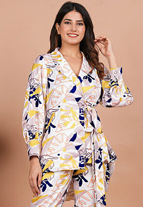 Digital Printed Modal Satin Wrap Top in Multicolor