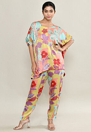 Digital Printed Modal Silk Co Ord Set in Multicolor