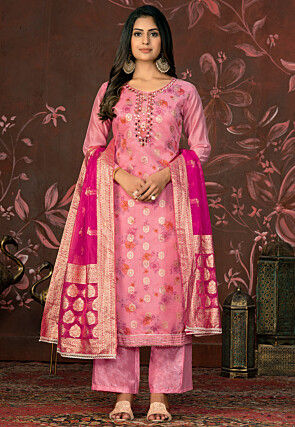 Digital Printed Modal Silk Jacquard Pakistani Suit in Pink